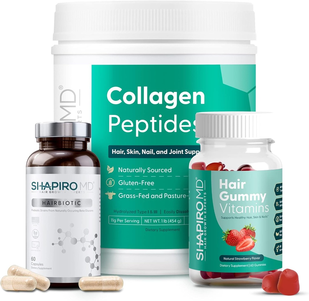 Inner Wellness Trio - Suplementos dietéticos para el cabello completo, fuerte y saludable - Colagen Powder, Daily Vitamin, y Prebiótico Fórmula viv Recomendado por Dermatóloga