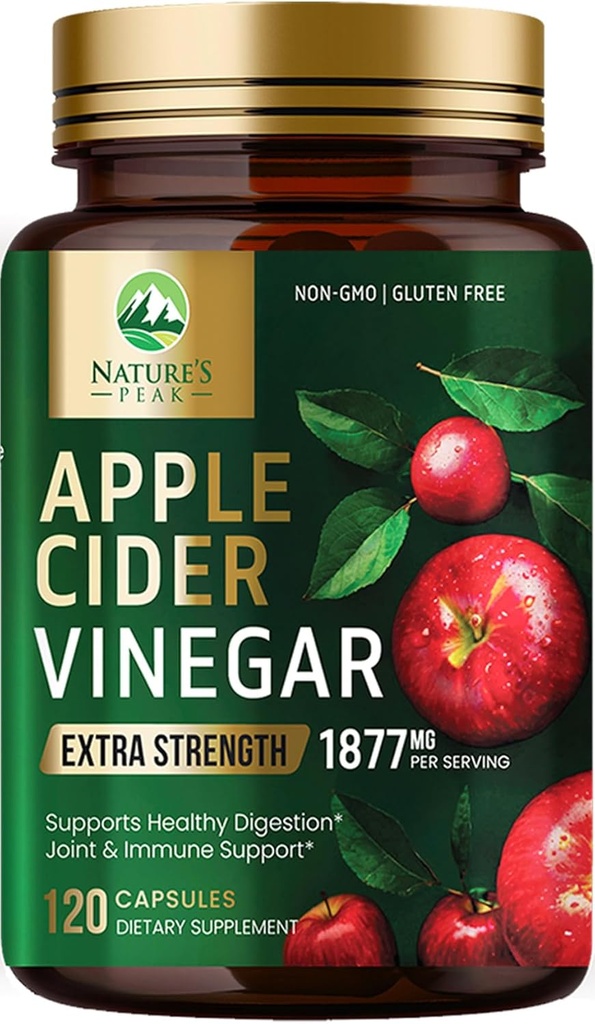 Manzana de vinagre cápsulas ACV Suplementos 1877mg, vitamina D3, zinc &amp; mejores píldoras de suplemento ACV Apoyo Gut Health for Better Digestion, Immune System Support, Non-GMO & Gluten Free, 120 cápsulas