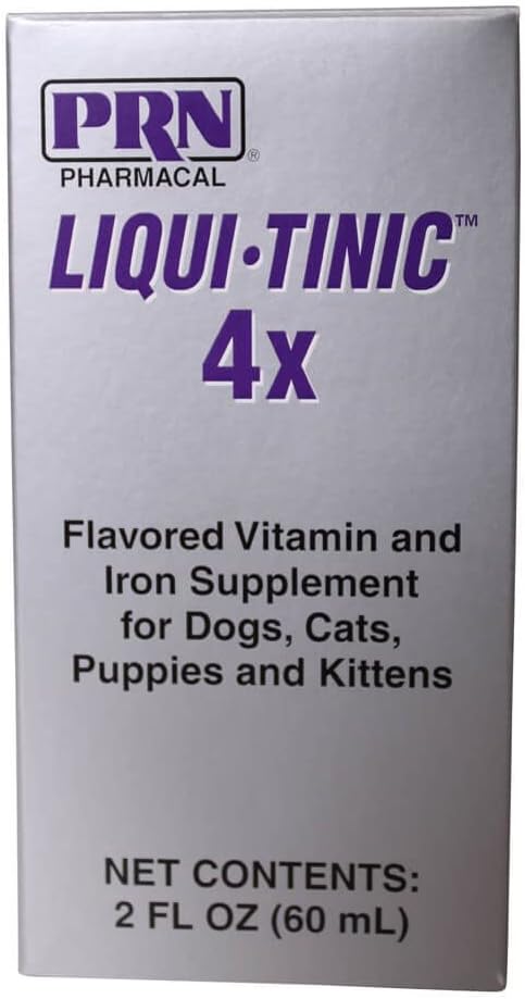 Liqui-Tinic 4x Vitamina Flavored y suplemento de hierro para perros, gatos, cachorros & gatitos, 2 oz.