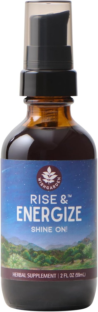 WishGarden Herbs Rise " Energize - Suplemento de energía herbal de base vegetal con Yerba Mate, Maca, Schisandra " Gotu Kola, Café sin jitter " Alternativa de té, Menos Than 5 mg de cafeína, 2oz