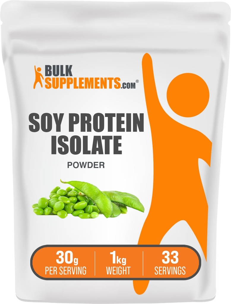 BulkSupplements.com Soy Protein Isolate Powder - Vegan Protein Powder, Unflavored - Pure & Gluten Free, 30g per Serving, 1kg (2.2 lbs) (Pack of 1)