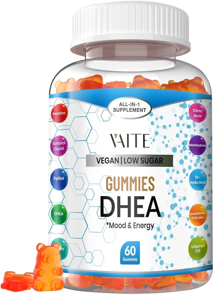DHEA 50mg Gummies para Hombres y Mujeres – Equilibrio hormonal, Energía & Mood Soporte – Sistema Inmunitario Booster – Vegano, Libre de gluten, No GMO – Perimenopause & Menopause Suplemento 60 Chews