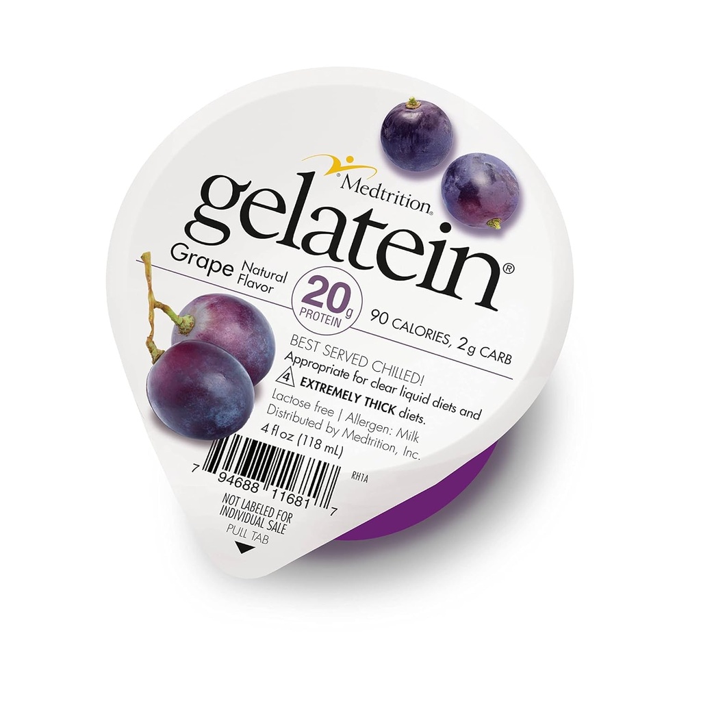 Medtrition Gelatein Grape - Alta Proteína, Azúcar Gelatina libre con 20 gramos de proteína ANTE Ideal para dietas líquidas claras, dificultades para tragar, bariatría, diálisis y oncología (12 Pack)