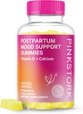 Pink Stork Postpartum Mood Support Vitamina D Gummies - Natural Hormon Balance para Mujeres con Vitamina Postnatal D3 y Calcio - Postparto Esenciales para la lactancia - 60 Lemon Drop Gummies