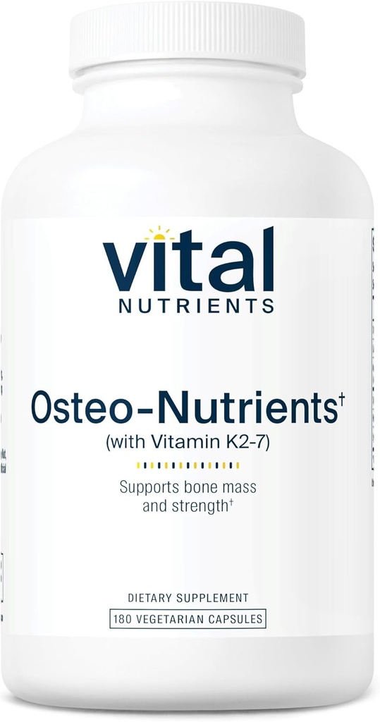 Nutrientes Vitales Osteo-Nutrients ← Vitamin K2 + D3, Calcio y Magnesio para Bone & Heart Support* ¦ Vegetarian Supplement ← Gluten, Dairy, Soy Free tención 180 Capsules