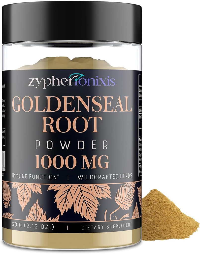 Goldenseal Root Powder Orgánico 1000 mg - Goldenseal Powder Suplemento para Immune & Gut, Puro & Natural Herbal Goldenseal Suplemento, Gluten Gratis - 60 Servings(1 Botella)