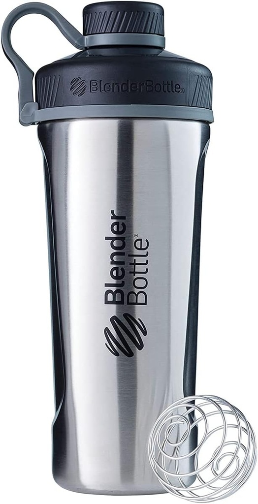 BlenderBottle Radian Shaker Cup Insulated Stainless Steel Water Bottle with Wire Whisk, 26-Ounce, Natural/Black