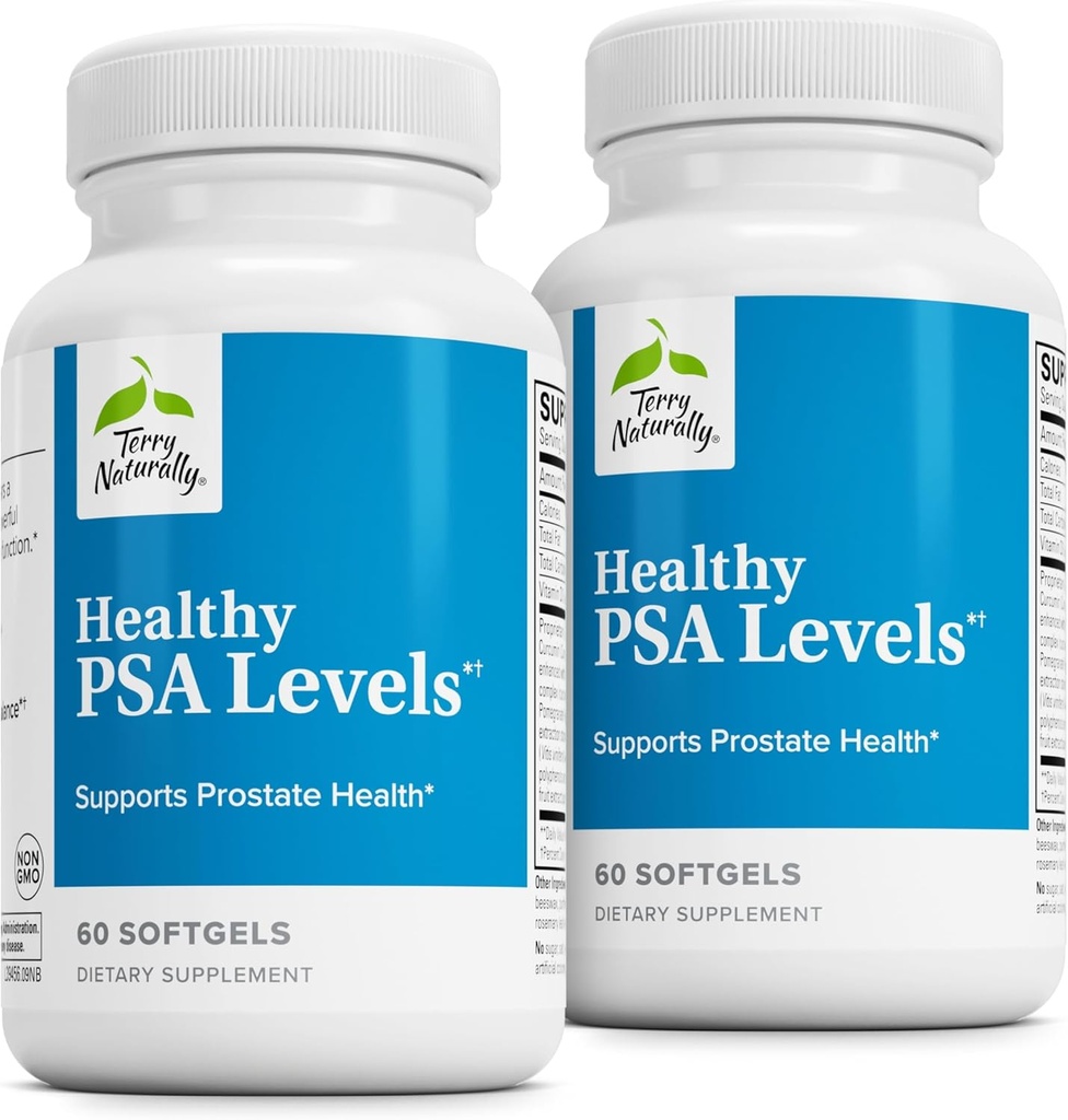 Terry Naturalmente saludables niveles de PSA - Suplemento dietético para la próstata saludable &amp; equilibrio hormonal - Suplemento herbal con la curia, aceite esencial tormérico &amp; extracto de semilla de uva - 60 Softgels