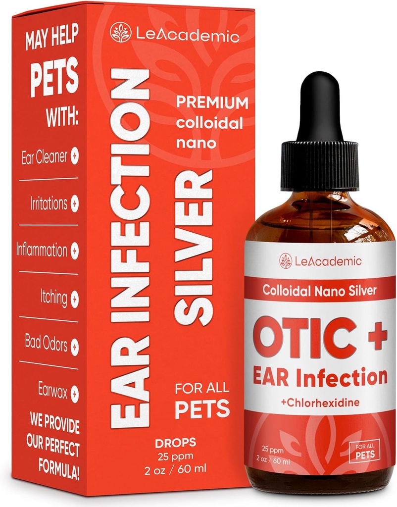 Tratamiento de la infección del oído del perro Tratamiento de la infección de oídos para perros &amp; gatos ← Cat Cleaner Drops  durable Chlorhexidine Wash for Pets ← Ayuda con las irritaciones ocultas " picazón  durable Nano Silver ← 2 Oz
