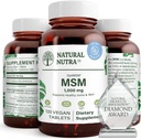 Natural Nutra OptiMSM, Suplemento MSM con Azufre, Prevenir el cabello de adelgazamiento, Aumentar la flexibilidad conjunta y la salud de los huesos, Cartilage Health, Ayuda a soportar el equilibrio fluido, 1000 mg, (120) Tablas Vegan