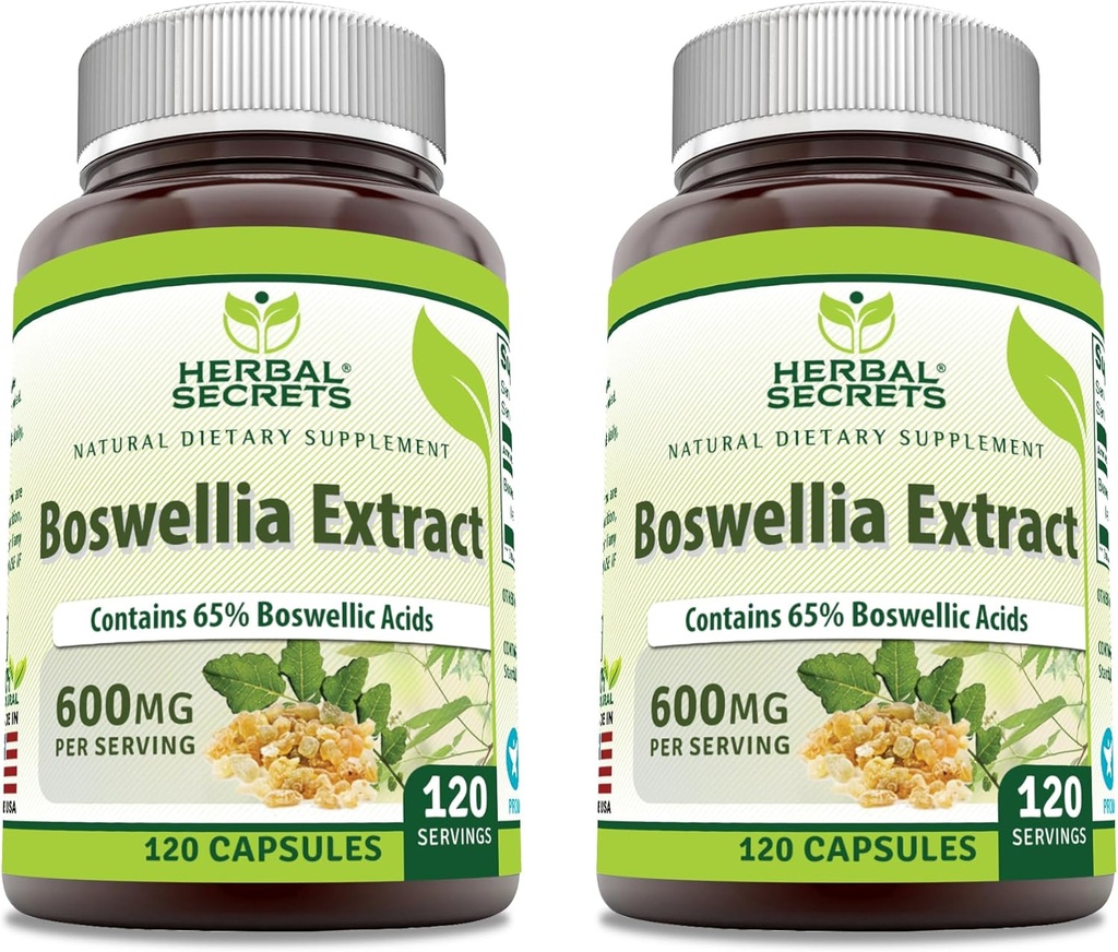 Herbal Secrets Boswellia Serrata Extract (65% Boswellic Acids) 600 mg Capsules Suplemento No-GMO Silencio Gluten Free (120 Silencio 2 Pack)