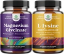 Bundle of Magnesium Glycinate Capsules for Women &amp; Men for Mood and Relaxation and L-lysine Essential Amino Acids for Eye Health Lip Care Bone Support Immune System Support Muscle Growth