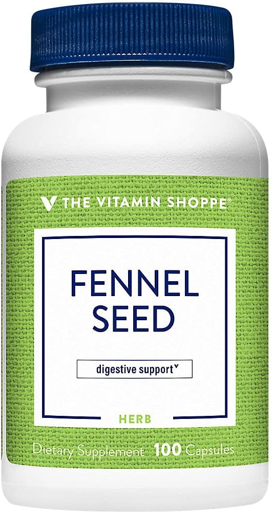 El Fennel de Vitamina Shoppe Semilla 480MG (Semilla de Foeniculum Vulgare), Suplemento Herbal para Apoyo Digestivo " Salud intestinal (100 cápsulas)