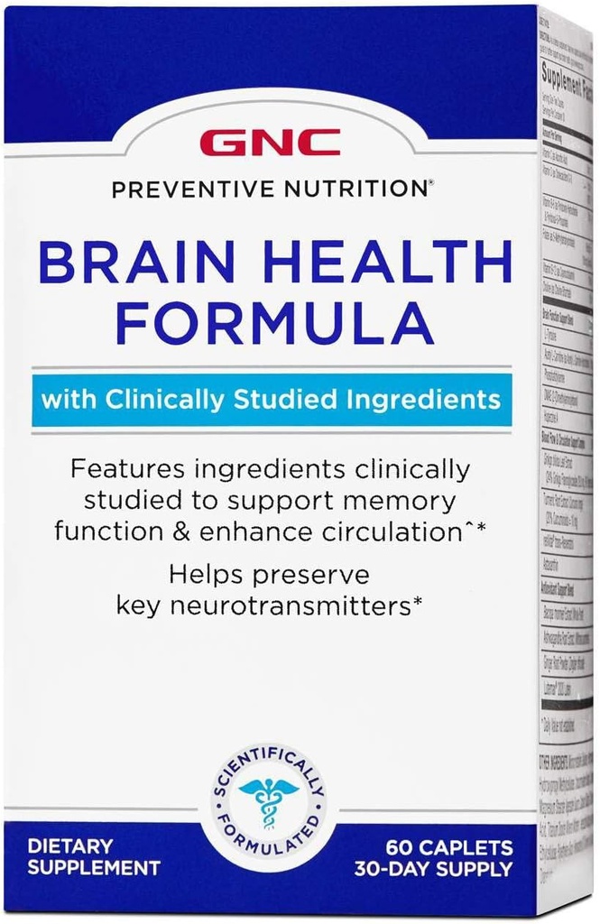 GNC Preventive Nutrition Brain Health Formula, 60 caplets, soporta la función de memoria y mejora la circulación