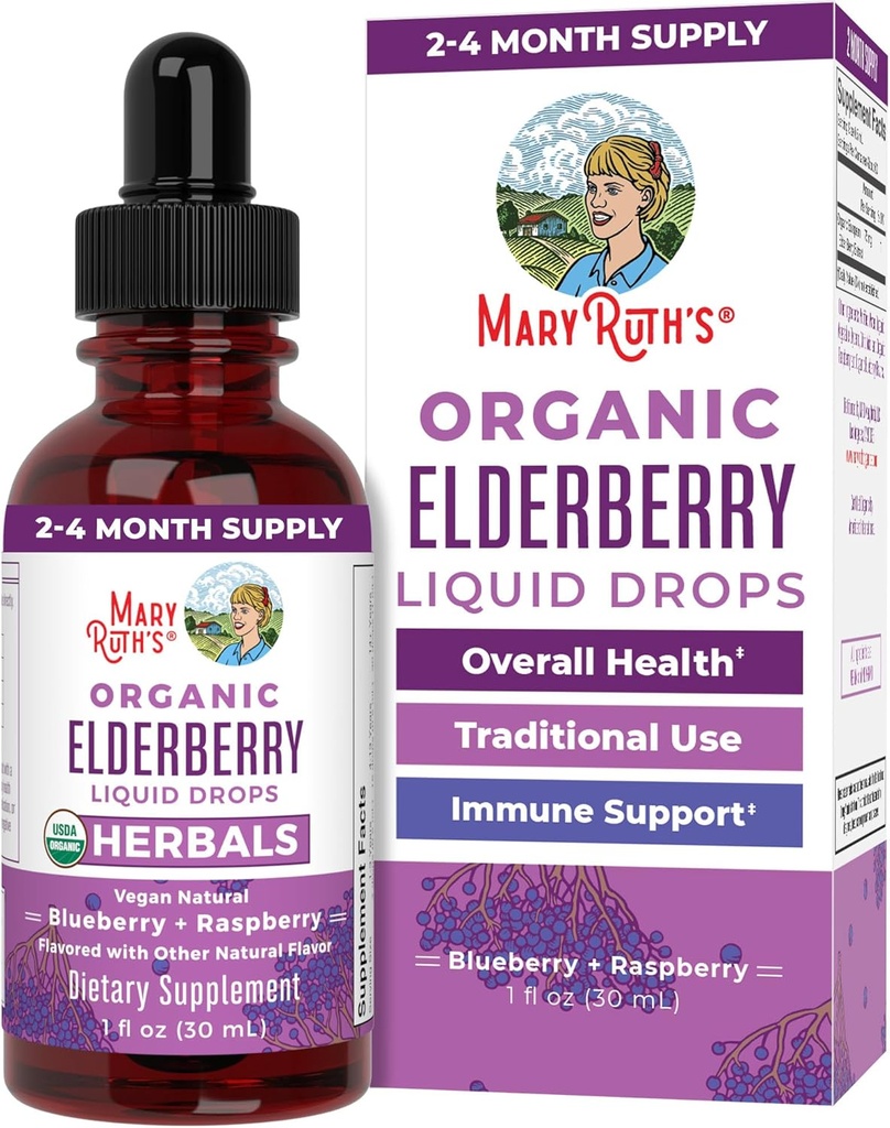 MaryRuth Organics Elderberry Syrup ← USDA Orgánica ← Sugar Free Immune Support Supplement for Adults &amp; Kids, Ages 1 ← Vegan, Non-GMO, Immune Boosters, Clean Label Project Verified ← 1 Fl Oz