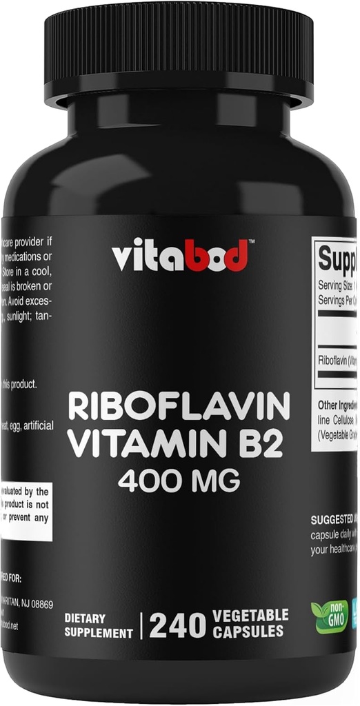 Vitamina B2 (Riboflavin) 400 mg 240 cápsulas vegetarianas - Apoyo a la energía celular y la producción de células de sangre roja