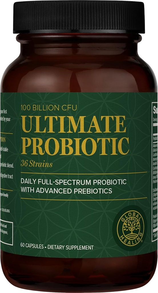 Global Healing Ultimate Probiotic Blend Supplement with Prebiotics and Probiotics for Digestive Health, Digestive Tract, &amp; Immune System, Gut Health for Men &amp; Women, 100 Billion CFU (60 Capsules)