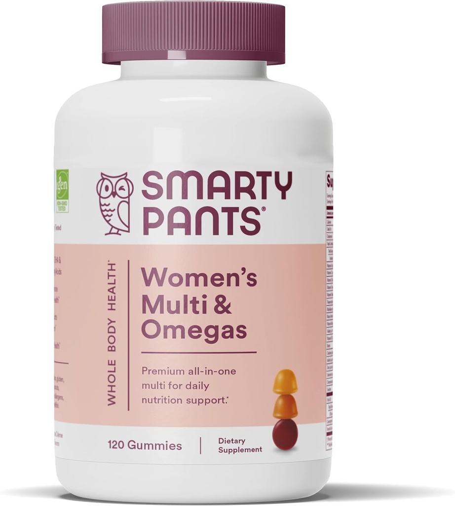 SmartyPants Gummies multivitamina de mujeres: Omega 3 Fish Oil (EPA/DHA), Methylfolate, CoQ10, Vitamina D3, C, Vitamina B12, B6, A, K & Zinc, Inositol, Gluten Free, 120 Conde (20 Day Supply)
