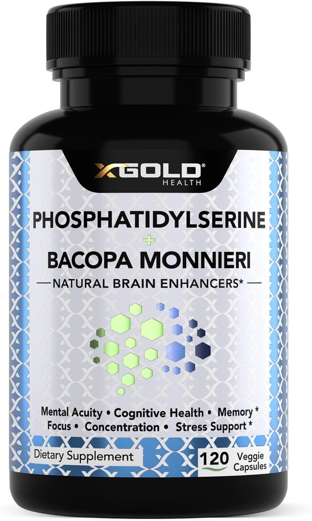 PhosphatidylSerine " Bacopa Monnieri 800 mg 2 en 1 Suplemento - Natural Brain Enhancer/Nootropic for Enhanced Focus and Concentration, Memory Support, " Cognitive Function - 120 Vegetarian Capsules