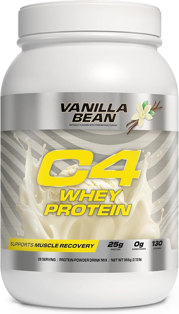 Cellucor C4 Whey Protein Powder, Vanilla Bean - 25g Protein, 0g Añadido Sugar, 130 Calories Por Serving, Supports Muscle Recovery, 28 Servings, Premium Whey for Post-Workout