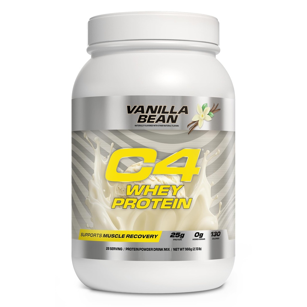 Cellucor C4 Whey Protein Powder, Vanilla Bean - 25g Protein, 0g Added Sugar, 130 Calories Per Serving, Supports Muscle Recovery, 28 Servings, Premium Whey for Post-Workout