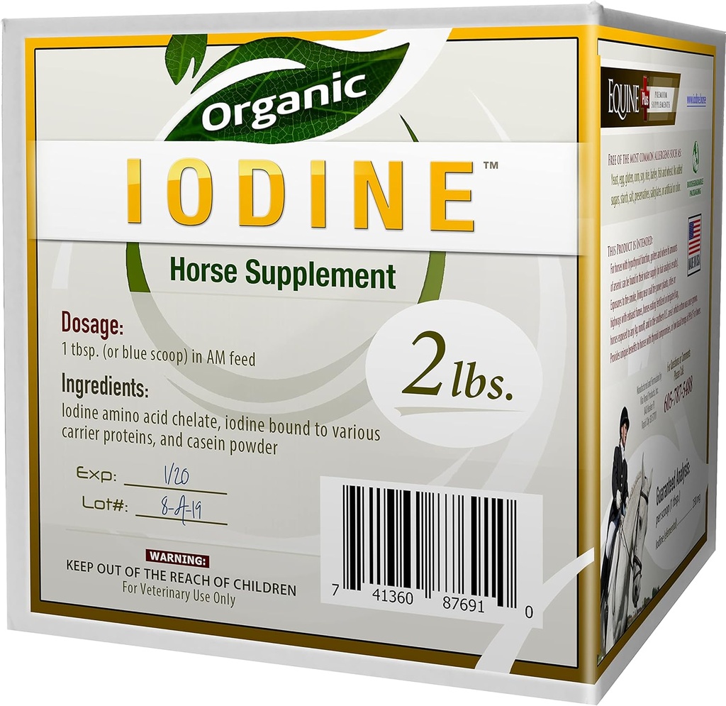 Iodine orgánico 2 lbs. - Suplemento Nutricional para Caballos, Animales - w/ 18 Aminoácidos