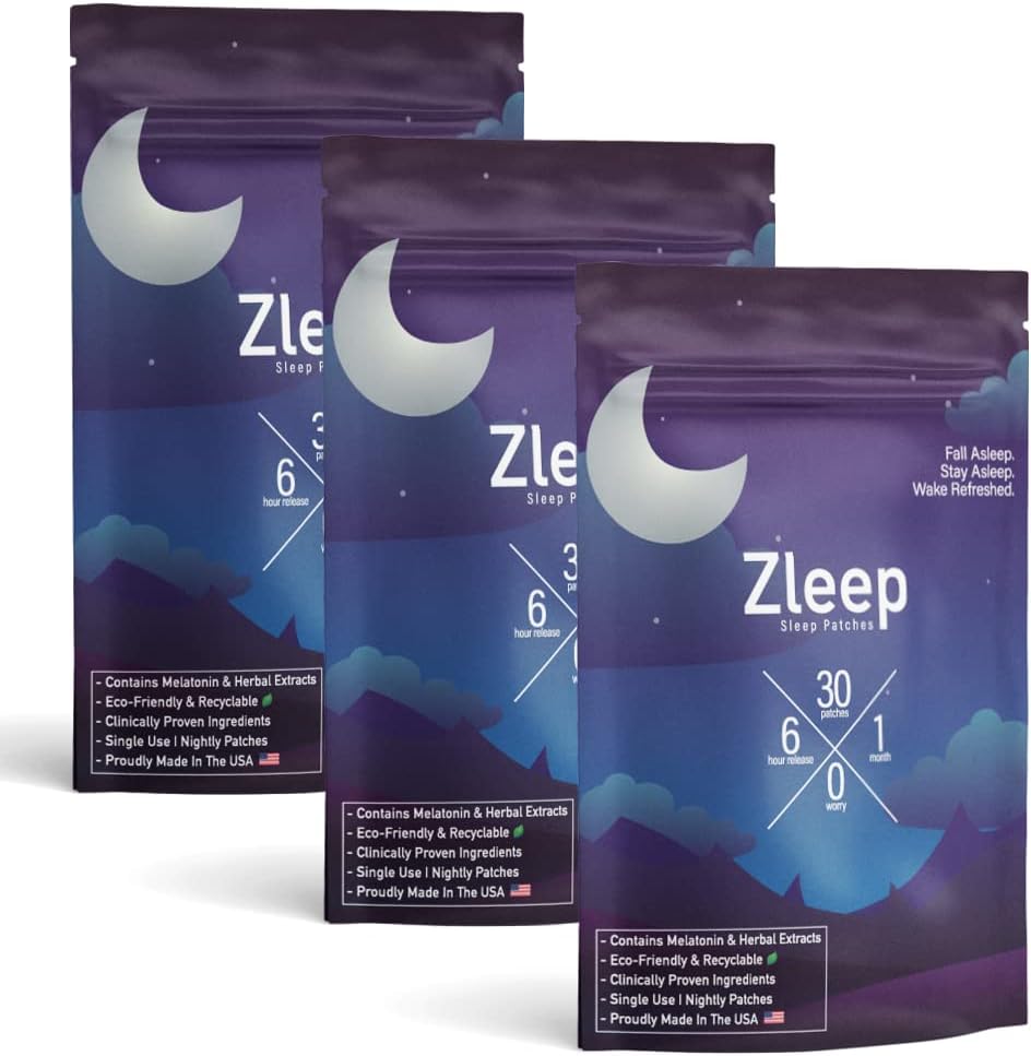Zleep - Patches de sueño w / Complejo de sueño y Melatonina para promover la calidad del sueño y reducir la fatiga (3 Pack, 90 Patches)