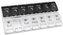 EZY DOSE Push Button (7-Day) Pill Case, Medicine Planner, Vitamin Organizer, 2 veces al día AM/PM, Bandejas extraíbles, Compartimientos Grandes, Artritis Friendly, Spring Open Black and White Lids, BPA Free