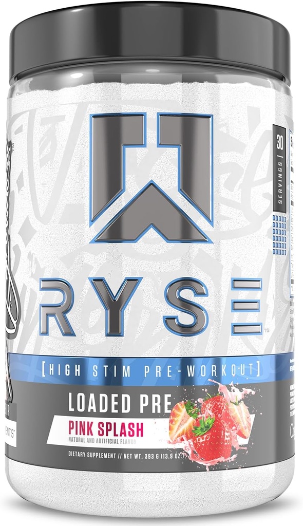 RYSE Cargado Pre Workout Powder - Pink Splash - Daily Pre-Workout for Men &amp; Women with 390mg Caffeine, Beta Alanine, and Citrulline for Pump, Focus, and Energy - 30 Servings