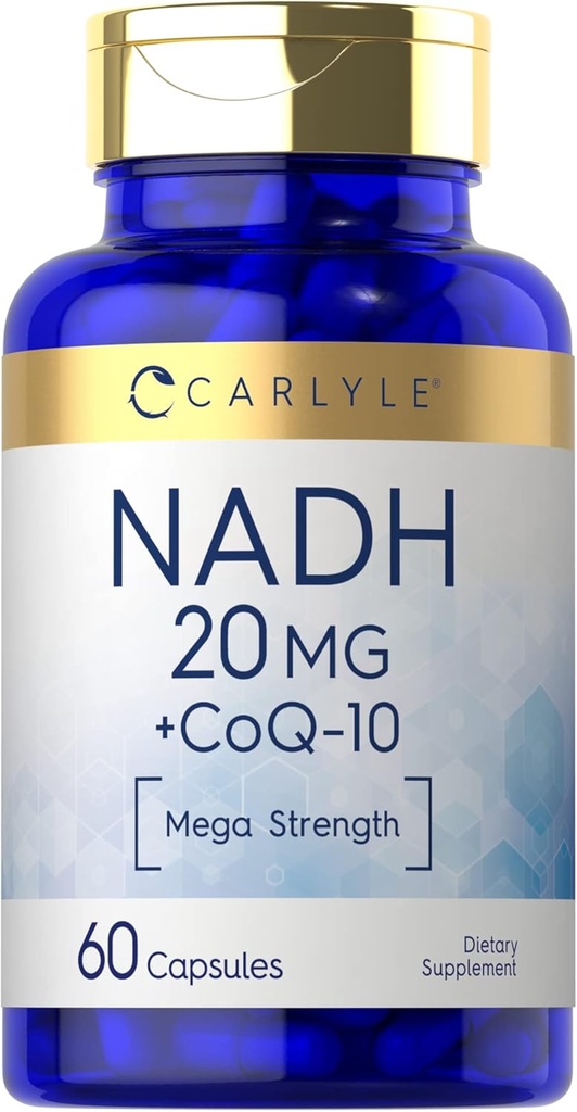 Carlyle NADH CoQ10 Suplemento TEN 20mg ANTE 60 Capsules TEN Mega Strength ANTE Non-GMO, Gluten Free
