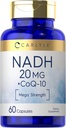 Carlyle NADH CoQ10 Suplemento TEN 20mg ANTE 60 Capsules TEN Mega Strength ANTE Non-GMO, Gluten Free