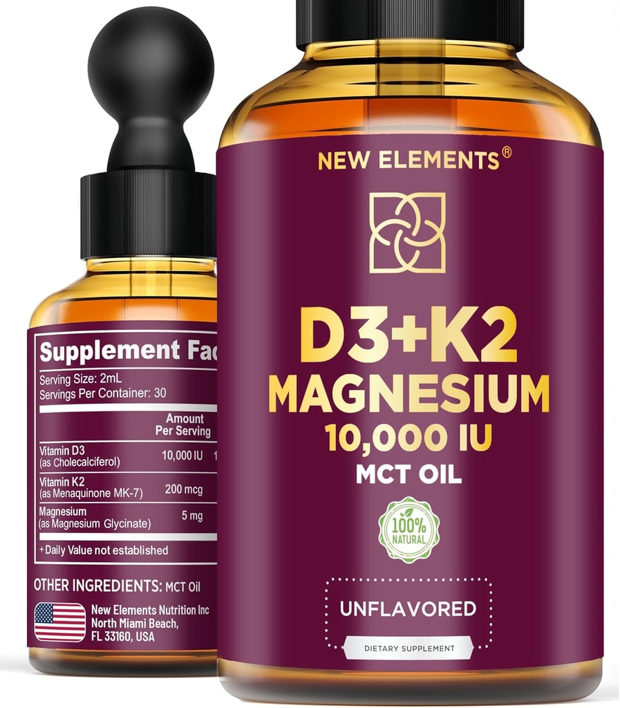 Vitamina Líquida D3 con K2 &amp; Magnesium Glycinate ← Vitamina D Drops 10.000 UI tóxico Vitamina K2 200mcg Mk7  Vitamina D3 + K2 Suplemento para Hombres &amp; Mujeres sometidas Alta Absorción Silencio MCT Petróleo TENIDO Gluten Free ← Non-GMO