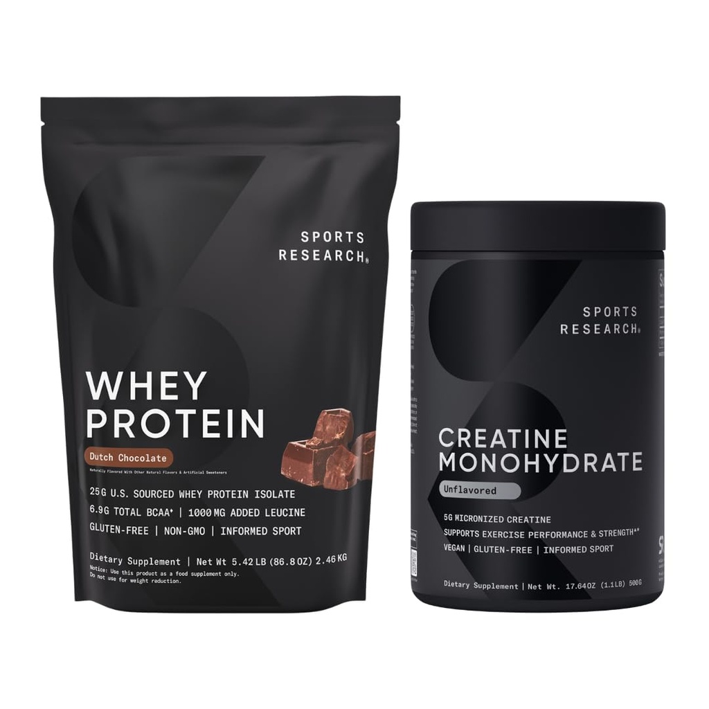 Investigación Deportiva Monohydrate Creatine (1.1 LBS) y Proteína de Chocolate Holandés (5.42 LBS), El Duo dinámico para el edificio del músculo magro, rendimiento mejorado y recuperación de fuerza de entrenamiento