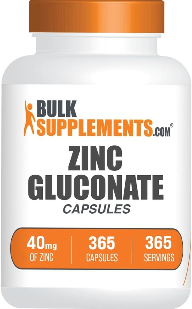 BulkSupplements.com Zinc Gluconate Capsules - Zinc Suplementos, para Immune Support - Gluten Free, 1 Cápsula por Serving, 365 Conde (Pack of 1)