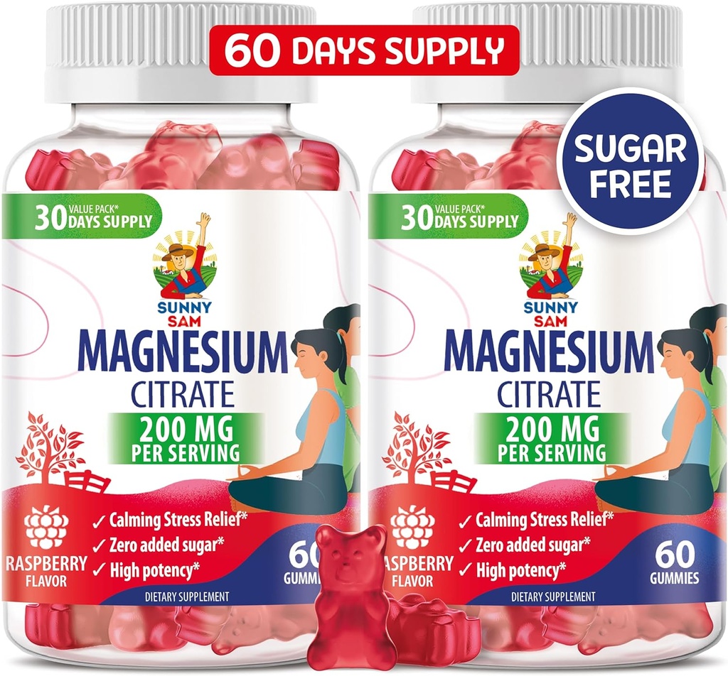 Magnesium Gummies for Kids &amp; Adults - 200mg - Calm Magnesium Chews - Magnesium Citrate Chewable Suplemento para Mood &amp; Muscle Support