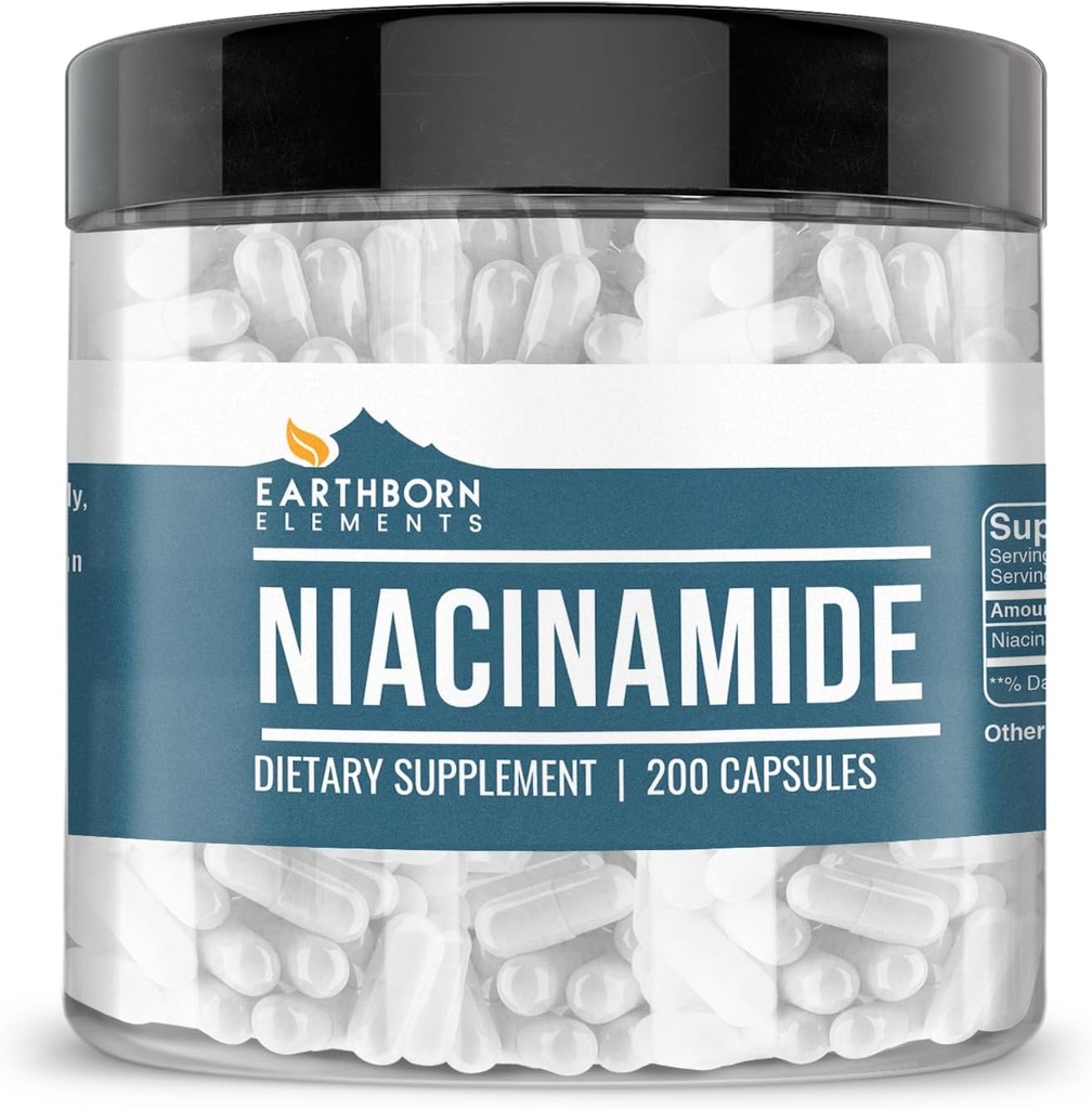 Elementos terrestres Niacinamida (Vitamin B3), Cápsulas, No Filleres de Magnesio, No Flush