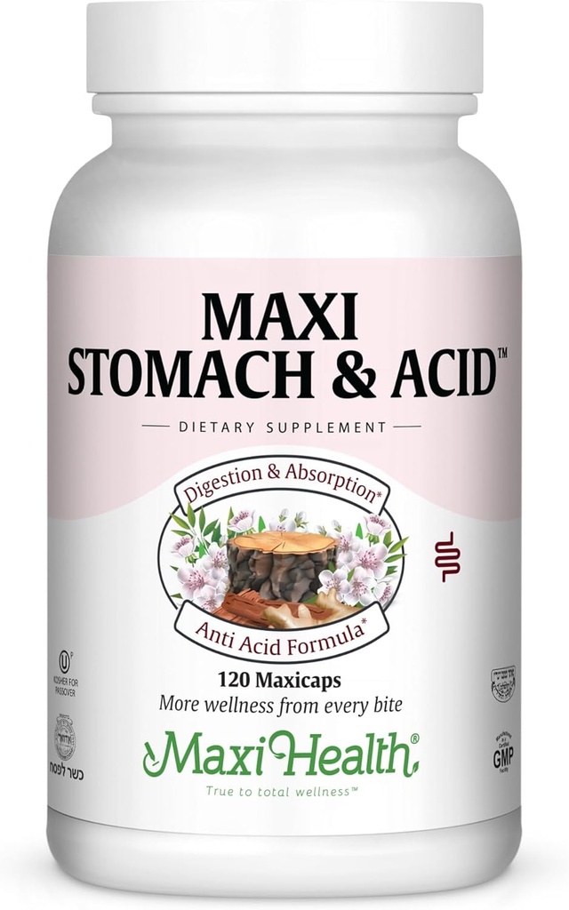 Maxi Health Stomach Anti Acid Support Full Spectrum Capsules, 120 Cuenta - Kosher para la Pascua
