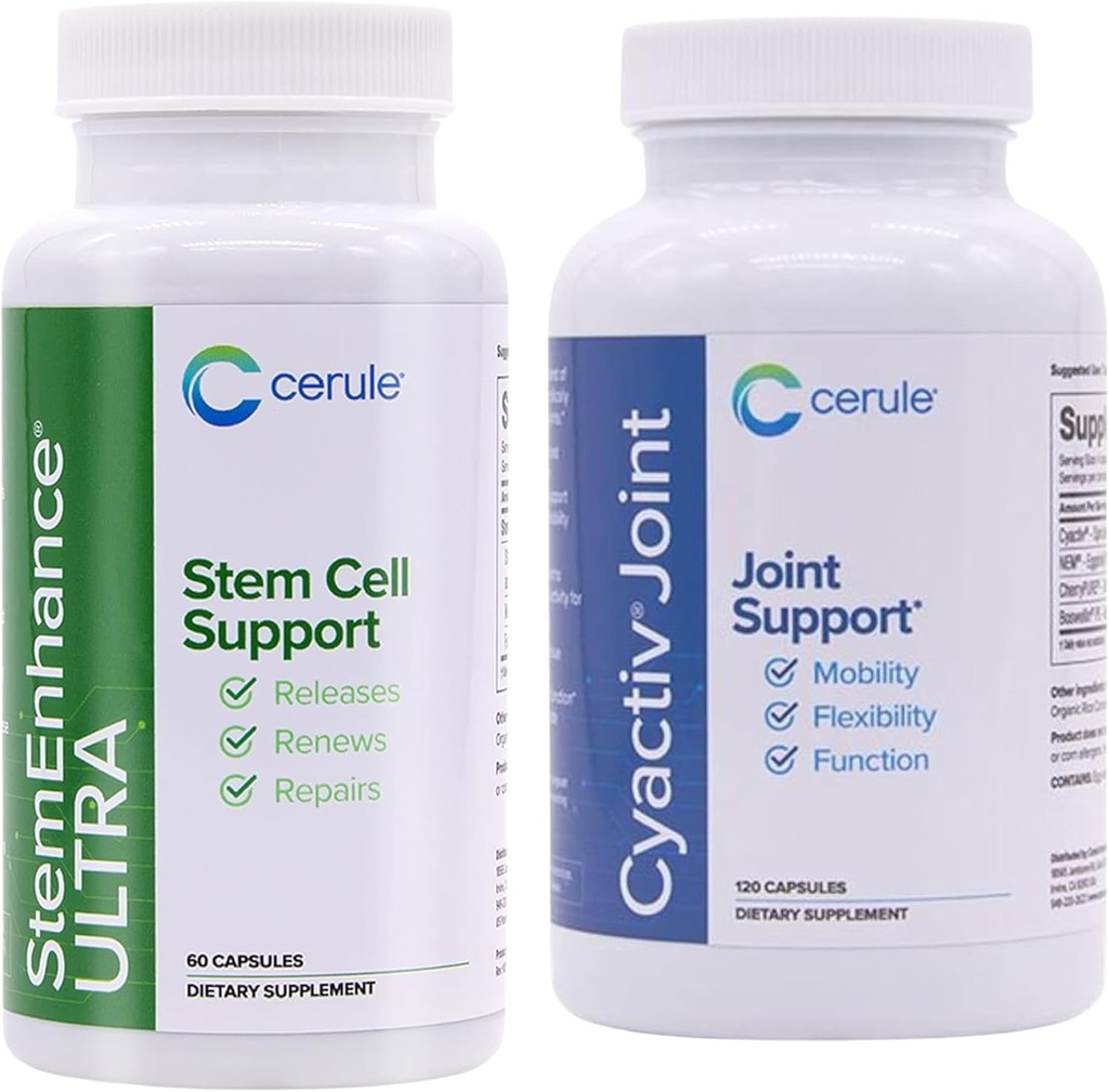 Cerule Stemenhance + Cyactive Spirulina Support Ultra Stem Cell Support Suplemento con Extractos de Microalgas de agua dulce y Macroalga marina para ayudar a aumentar la circulación de células madre adultos y graduación