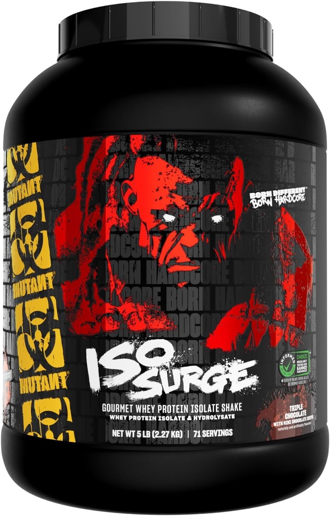 Mutant ISO Surge Whey Protein Isolate Powder Actos rápidos para ayudar a recuperar, construir músculo, a granel y fuerza, 5 lb - triple chocolate