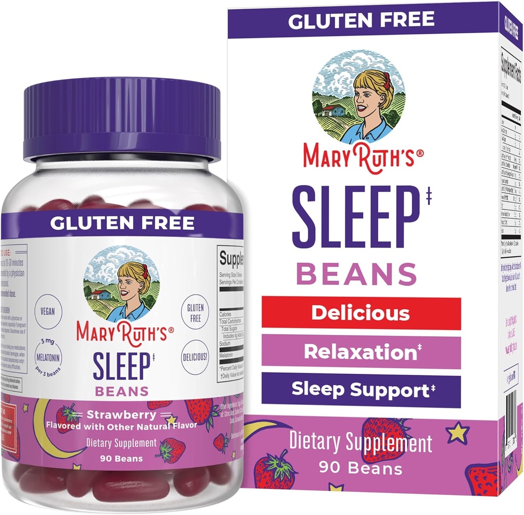 MaryRuth Organics Melatonin Vita-Beans for Adults ← Relajación " Sleep Support for Ages 14 ← Vegan ← Non-GMO Silencio Gluten Free ← 90 Count