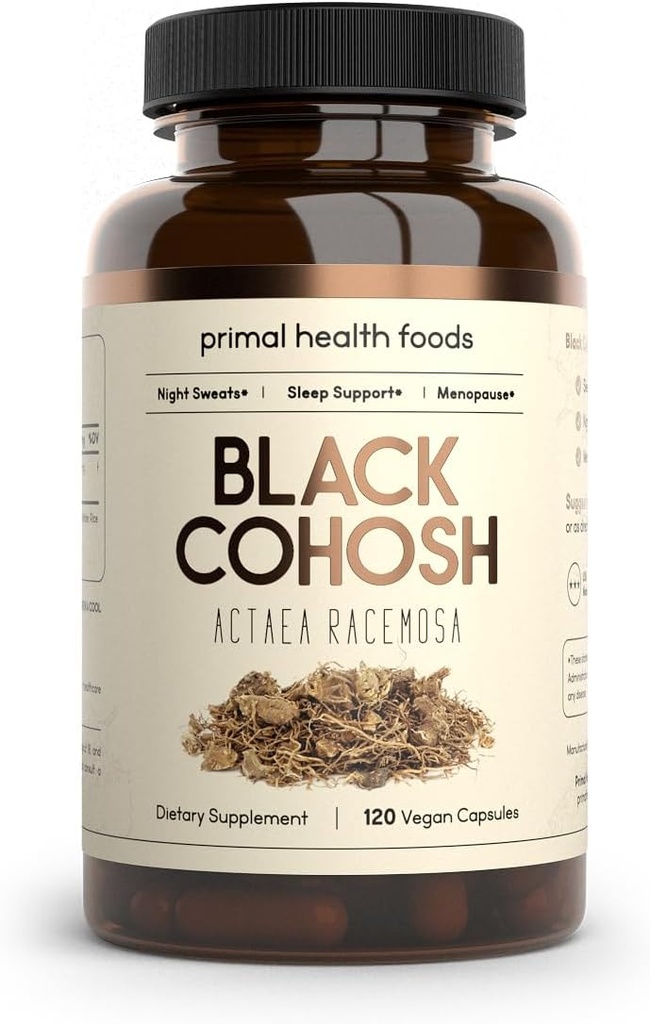 Orgánica de Cohosh Negro 1000 mg 60 Sirve para Menopause, Sudaderas Nocturnas y Apoyo al sueño Silencio Vegetariano, Orgánico, No-GMO &amp; Gluten Gratis