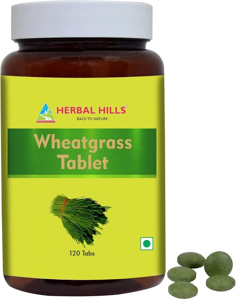 HERBAL HILLS Wheat Grass Tablets tención 120 Conteo Silencioso Hecho de Wheatgrass de hoja entera