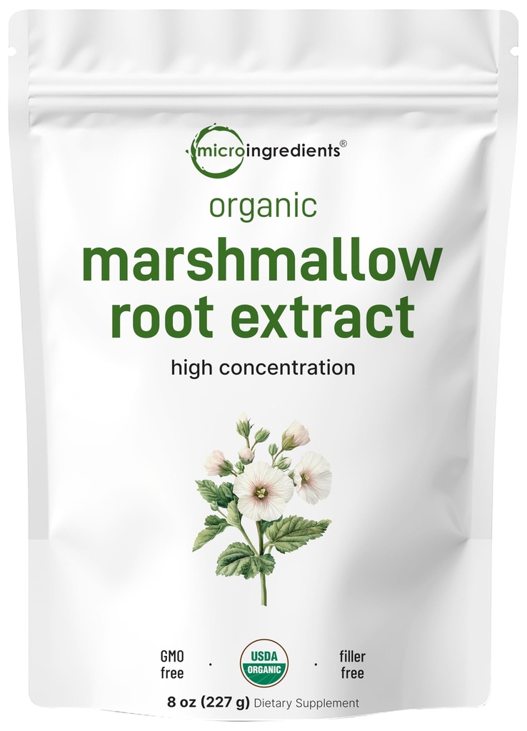 Micro Ingredients Organic Marshmallow Root Powder, 8 Ounce, Filler Free and Traditionally Used, Supports Digestive Gastrointestinal Health, Non-Irradiated and No GMOs, Vegan Friendly