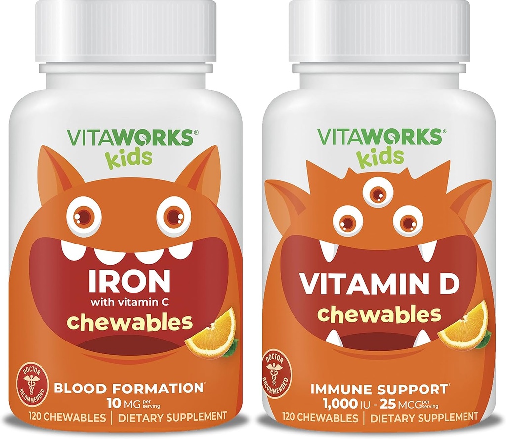 Hierro para niños 10 mg + Vitamina C Chewables + Vitamina D3 1000 UI Chewables Bundle