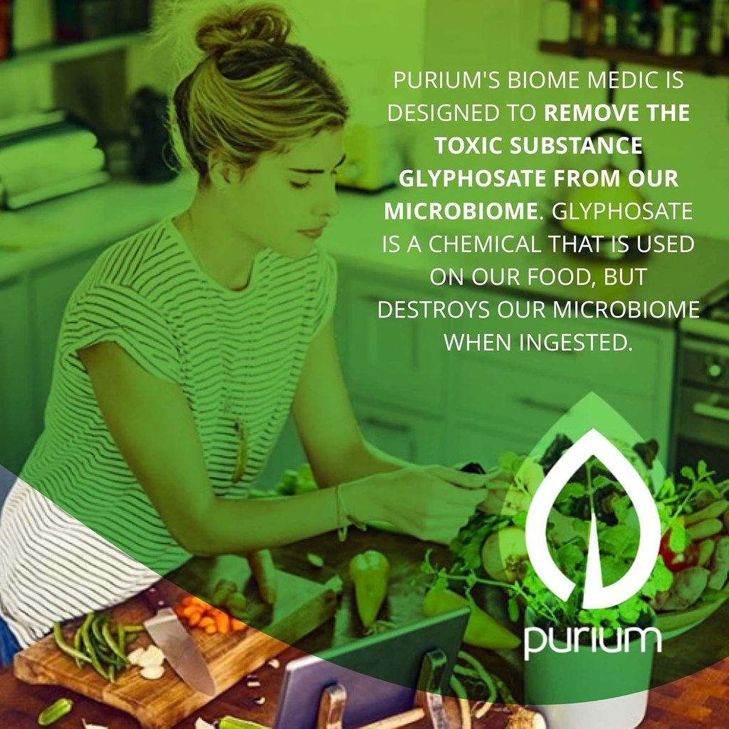 Purium Biome Medic - 60 cápsulas Vegan - Gut Health Support Suplemento, Quita las toxinas GMO, soporta las buenas bacterias, repara el microbioma - Vegetariano, Gluten Gratis - 60 piezas