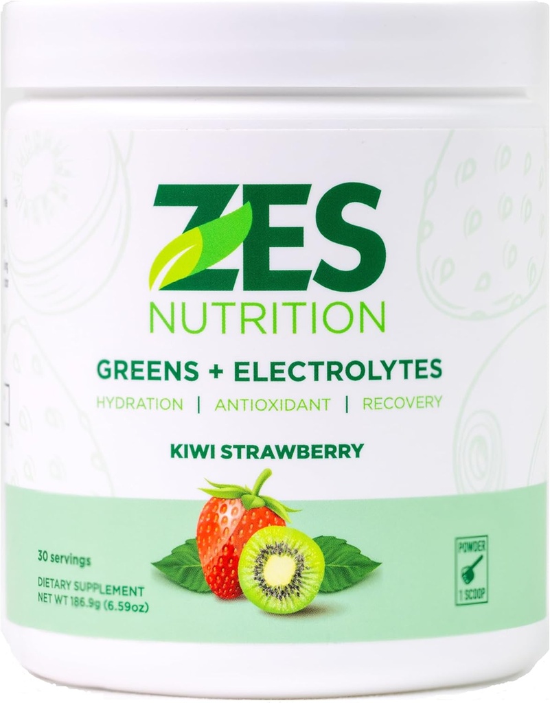 Greens + Electrolytes, Kiwi Strawberry Flavor, Vegan, Non-GMO, Green Powder, Daily Green Boost, Vegetable Powder Supplement, Organic Electrolytes, Recovery & Support, Smoothie Mix