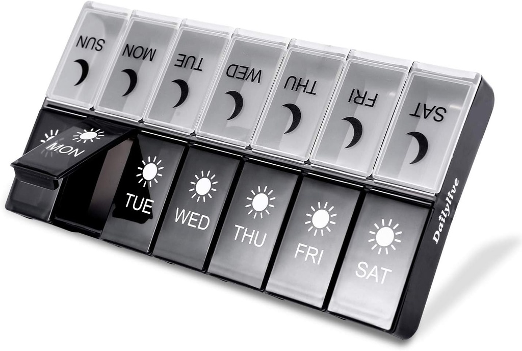 Organizador semanal de píldoras 2 veces al día, caja de píldoras Gran capacidad para píldoras/Vitamin/Fish Oil/Supplements ,Medicine Organizer Double Protection, Pill case Portable Travel.(Dailylive)