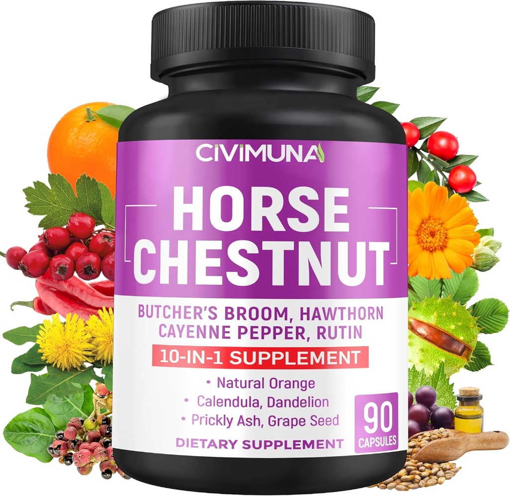 Caballo Chestnut Capsules con Caballo Chestnut, Cabina de Carnicero, Cayenne Pepper y Más - 90 cápsulas para 3 meses de suministro