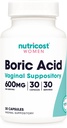 Nutricost Boric Acid 600mg, 30 Capsules - Supositorio Vaginal - Non-GMO - para Mujeres