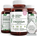 Natural Nutra GTF Chromium Polynicotinate con ChromeMate, apoya el metabolismo corporal, promover la salud corporal, la salud cardiovascular 200 mcg, 60 tabletas Vegan